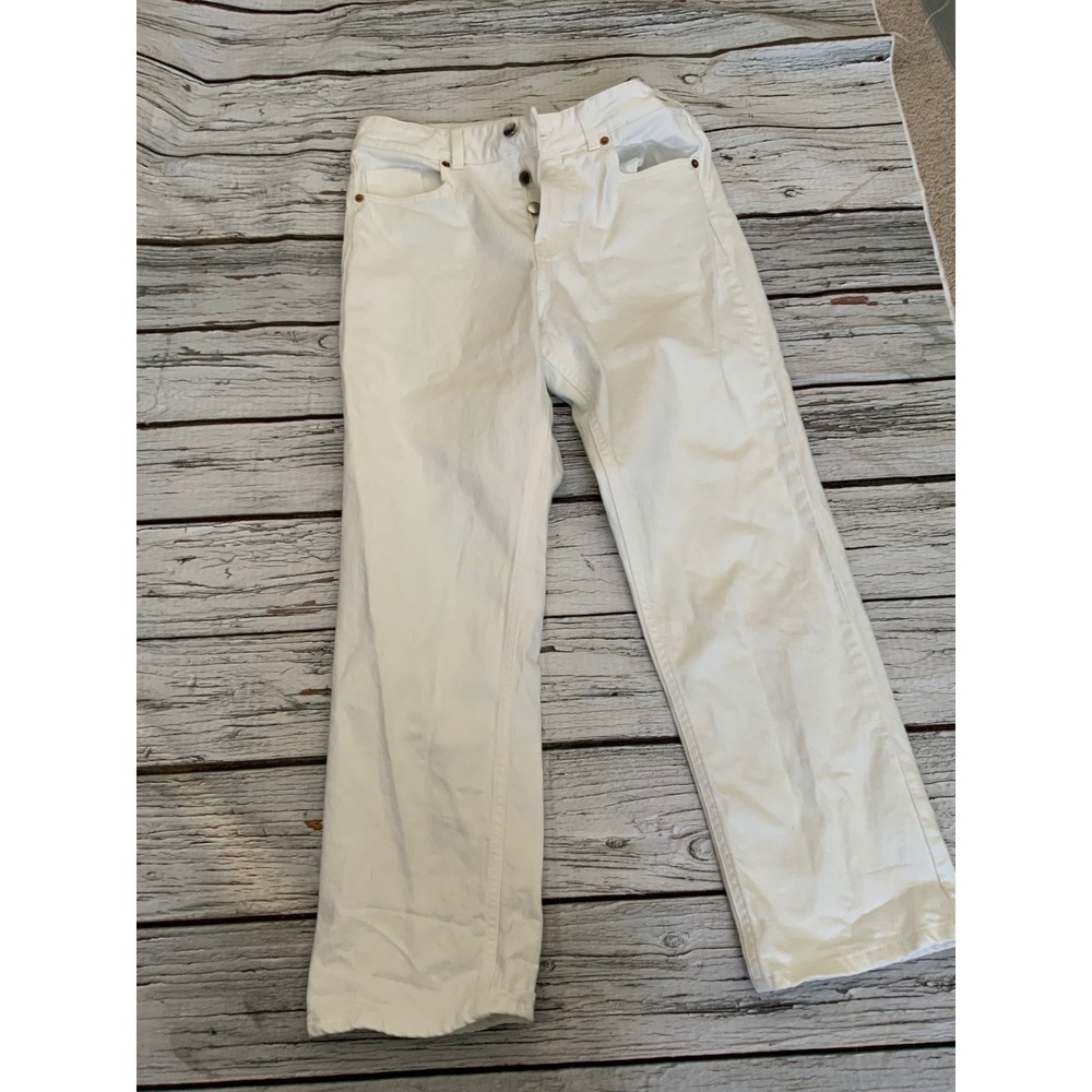 HM White Straight Leg High Rise Button Fly Denim Jeans Womens Size 8